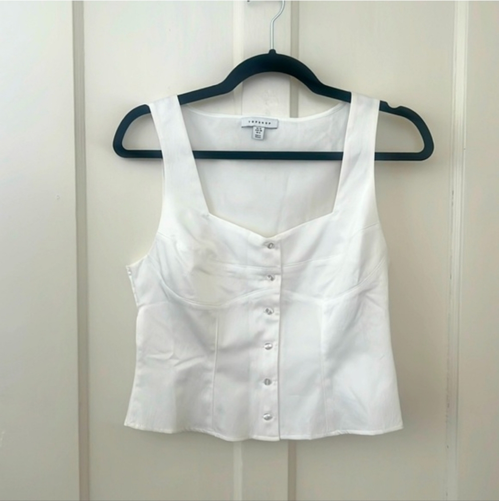 Topshop White Sleeveless Button-Up Blouse Size 6 Medium